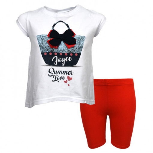 Σετ κοντομάνικη μπλούζα λευκή με σορτσάκι κόκκινο "Summer Love"