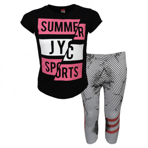 Σετ κοντομάνικη μπλούζα μαύρη με κολάν κάπρι γκρι "Summer JYC"