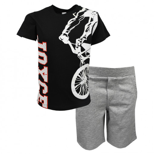Σετ κοντομάνικη μπλούζα μαύρη με φόρμα βερμούδα γκρι "Ποδήλατο"