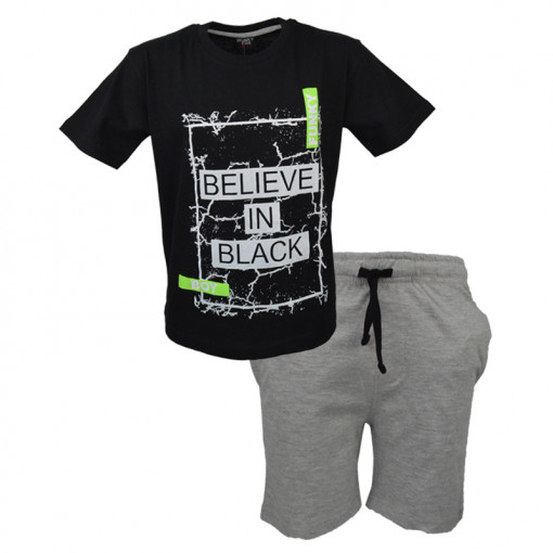 Σετ κοντομάνικη μπλούζα με φόρμα βερμούδα "Believe in Black"