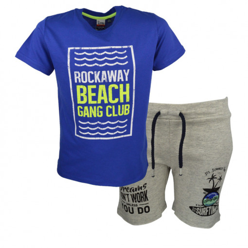 Σετ κοντομάνικη μπλούζα μπλε και βερμούδα γκρι "Rockaway Beach"