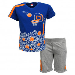 Σετ κοντομάνικη μπλούζα μπλε με φόρμα βερμούδα γκρι "Basket"
