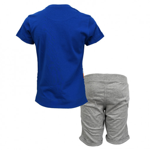 Σετ κοντομάνικη μπλούζα μπλε με φόρμα βερμούδα γκρι "Basket" πίσω μέρος