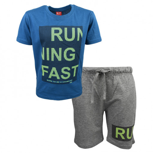 Σετ κοντομάνικη μπλούζα μπλε με φόρμα βερμούδα γκρι "Running Fast"