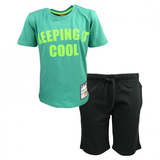 Σετ κοντομάνικη μπλούζα πράσινη με βερμούδα μαύρη "Keeping it Cool"