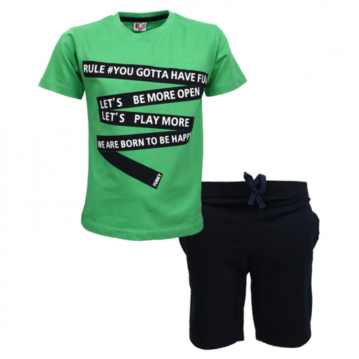Σετ κοντομάνικη μπλούζα πράσινη με φόρμα βερμούδα μαύρη "Be More Open"