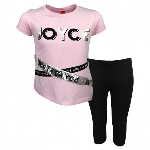 Σετ κοντομάνικη μπλούζα ροζ με κολάν κάπρι μαύρο "Joyce"