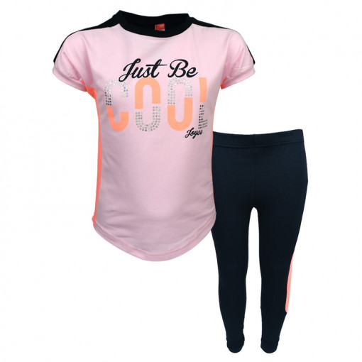 Σετ κοντομάνικη μπλούζα ροζ με κολάν κάπρι μπλε "Just be Cool"