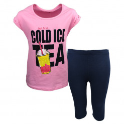 Σετ κοντομάνικη μπλούζα ροζ με κολάν μπλε "Cold Ice Tea"