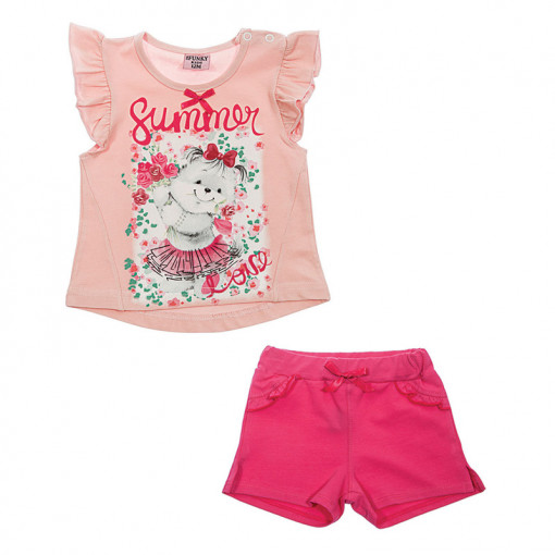 Σετ κοντομάνικη μπλούζα ροζ με σορτσάκι φούξια "Summer Love"
