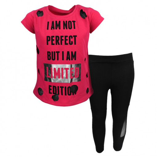 Σετ κοντομάνικη μπλούζα φούξια με κολάν μαύρο "I am not Perfect"