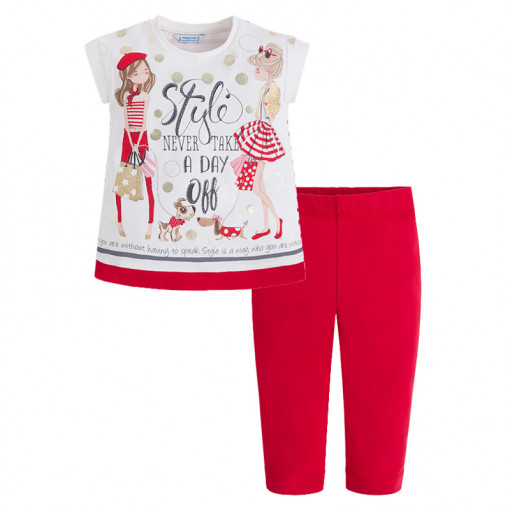 Σετ λευκή μακρυμάνικη μπλούζα με κόκκινο παντελόνι "Style"