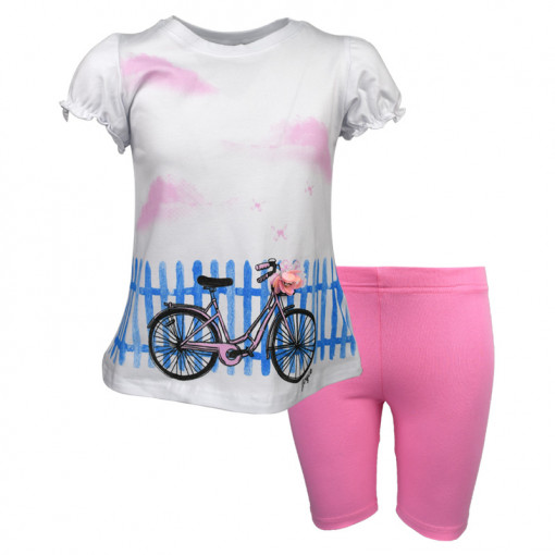 Σετ μακρυμάνικη μπλούζα λευκή με ποδηλατικό κολάν ροζ "Ποδήλατο"