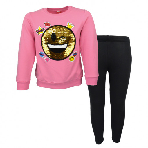 Σετ μακρυμάνικη μπλούζα ροζ με κολάν μαύρο "Smile"