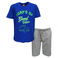 Σετ μπλε κοντομάνικη μπλούζα με γκρι φόρμα σορτσάκι "Surfs Up"