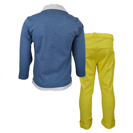 Σετ μπλε μακρυμάνικη μπλούζα με γιακά και κίτρινο παντελόνι "Airmail" πίσω μέρος