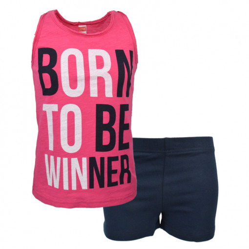 Σετ ροζ αμάνικη μπλούζα με σορτς "Born to be winner"