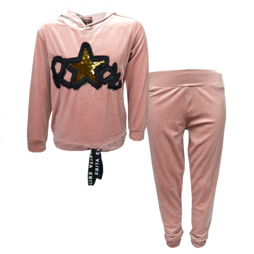 Σετ ροζ μακρυμάνικη μπλούζα με κουκούλα και ροζ φόρμα παντελόνι "Rock"