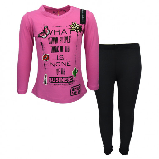 Σετ ροζ μακρυμάνικη μπλούζα με μαύρο κολάν "Smile Can Do"
