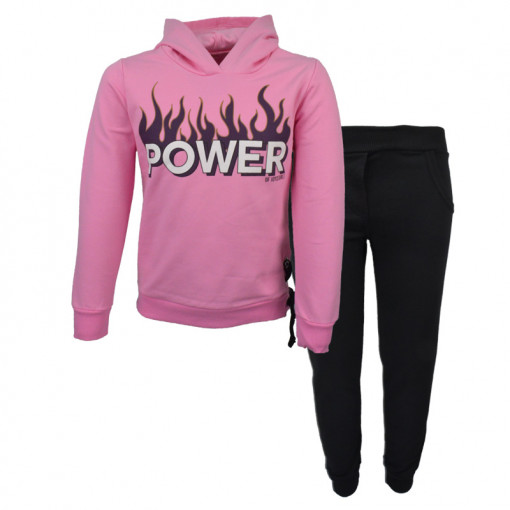 Σετ ροζ μακρυμάνικη μπλούζα φούτερ με κουκούλα και μαύρη φόρμα παντελόνι "Power"