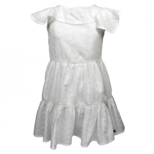 Φόρεμα κοντομάνικο διάτρητο λευκό "Λουλουδάκια"